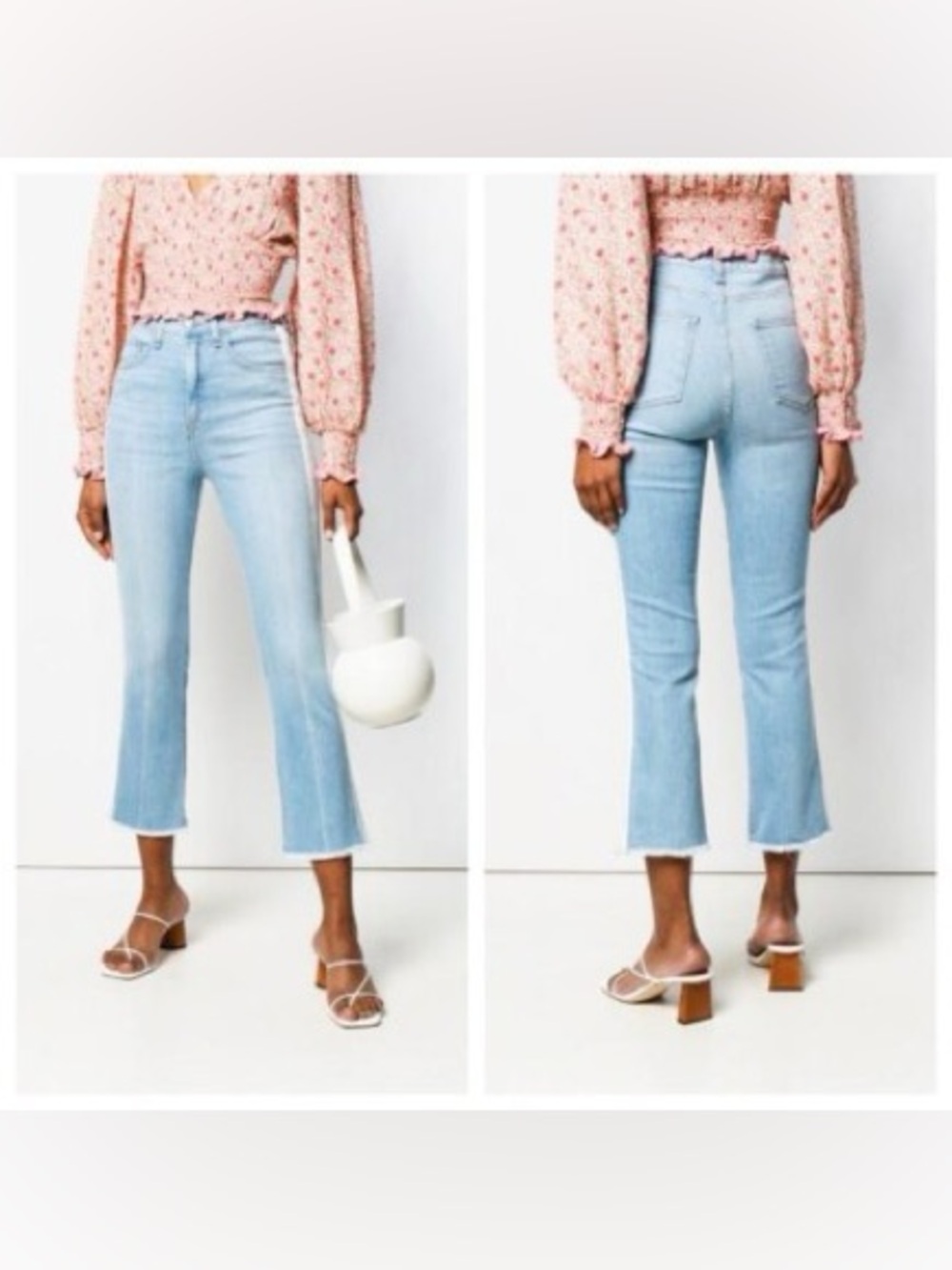 Veronica beard Light Blue High-Rise Cropped Flare Jeans - distressed frayed 27/4